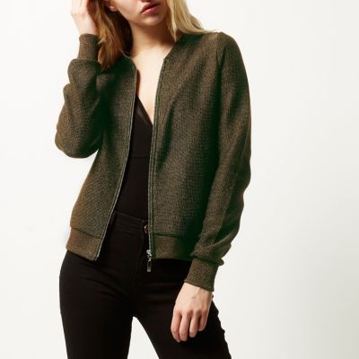 Metallic khaki bomber jacket